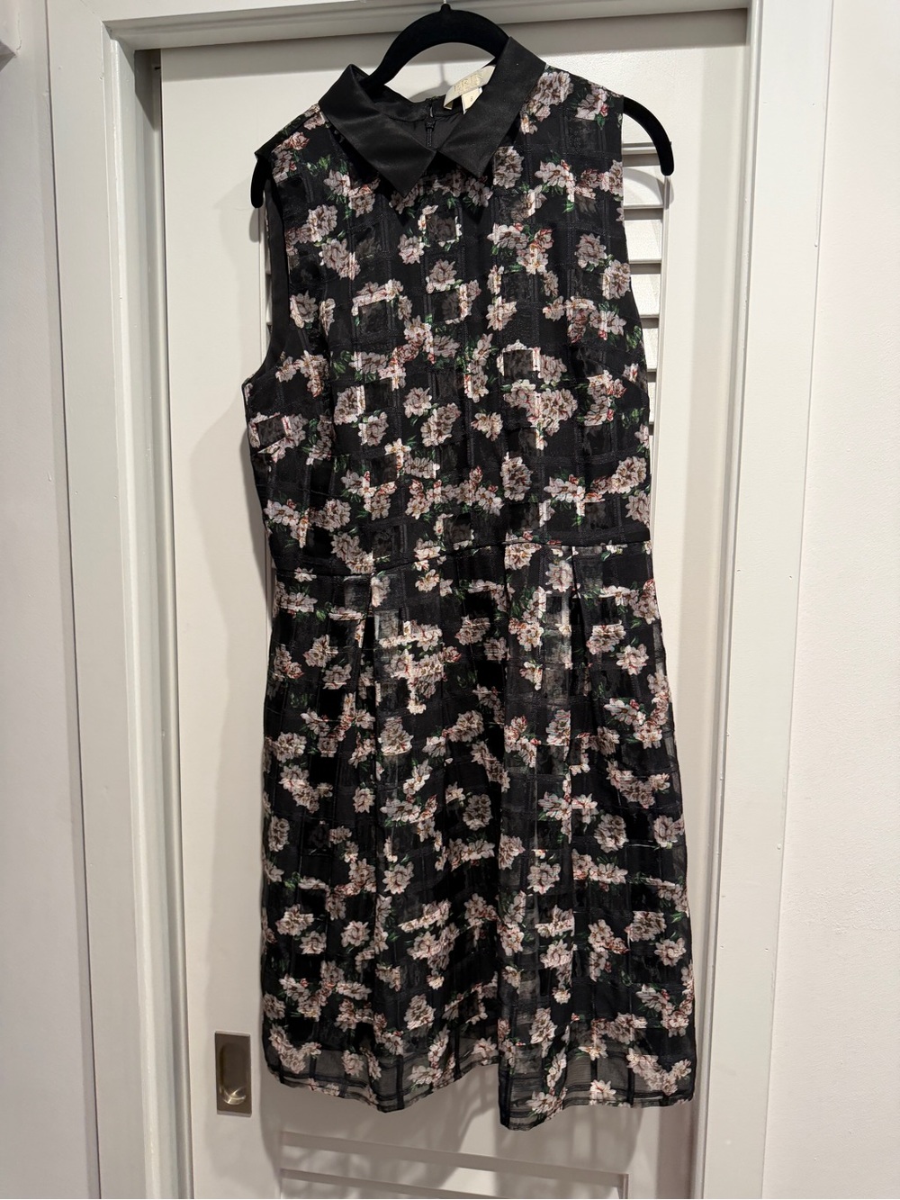Erin Fetherston Collared Sleeveless Black Floral Dress- 8